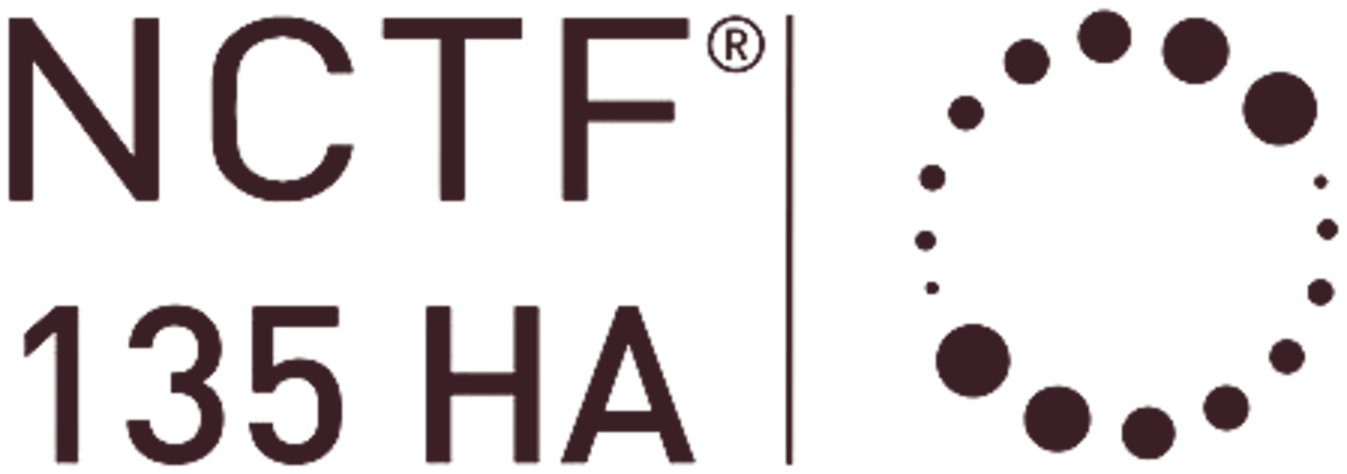 NCTF 135 HA logo — plum on blush