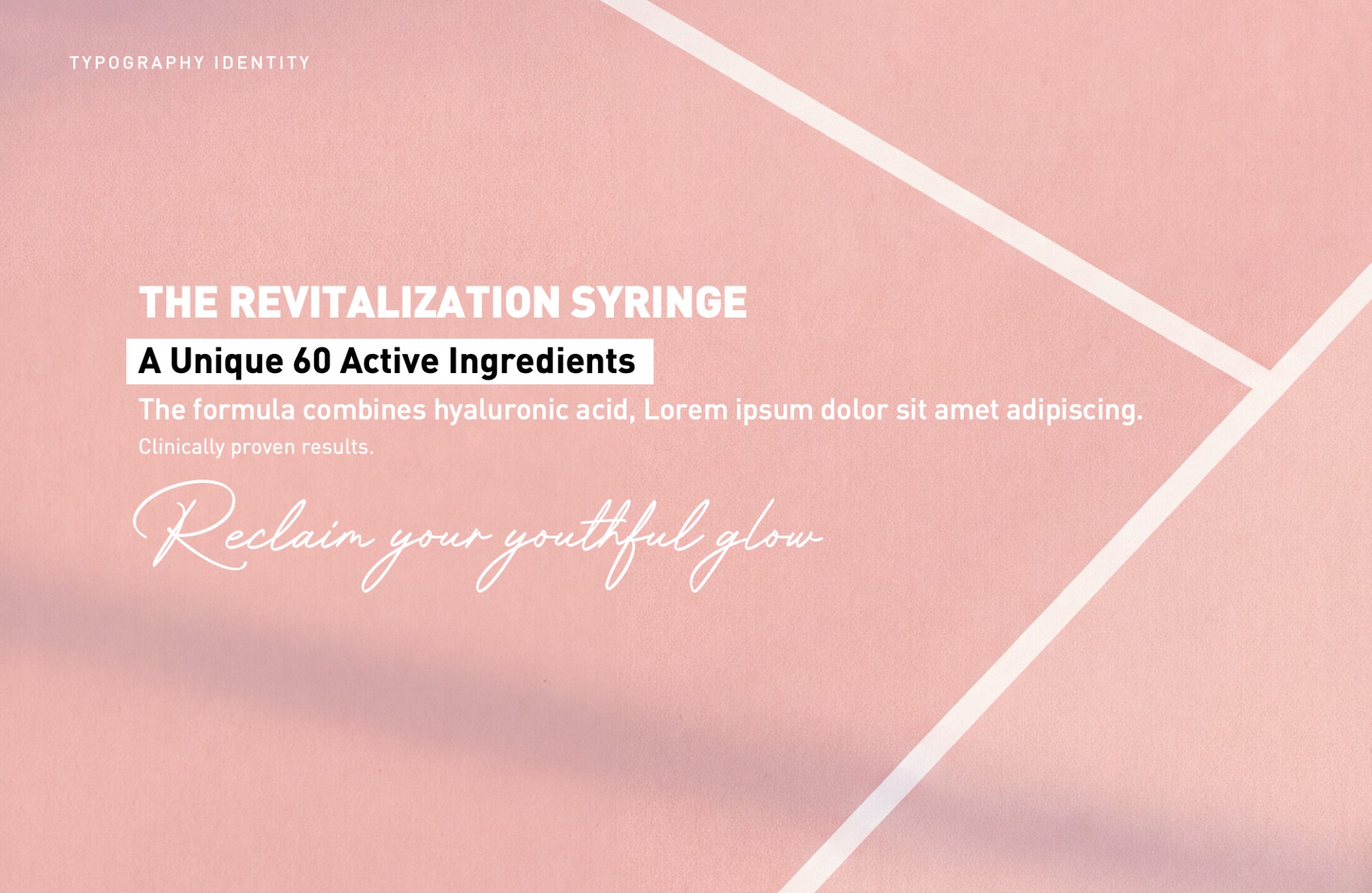 NCTF typography identity — The Revitalization Syringe, A Unique 60 Active Ingredients, Reclaim your youthful glow